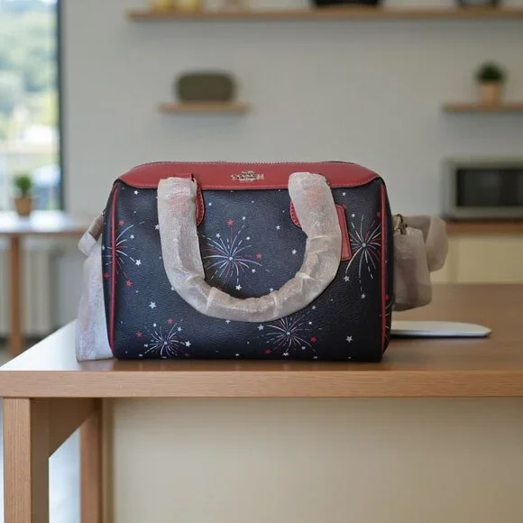 Coach Mini Bennett Satchel F73155 Fireworks SV/Navy Multi Red White Blue NWT - Picture 3 of 15